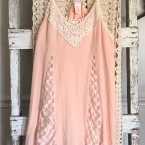 Flying Tomato pink Lace Overlay mini dress tunic top croquet straps